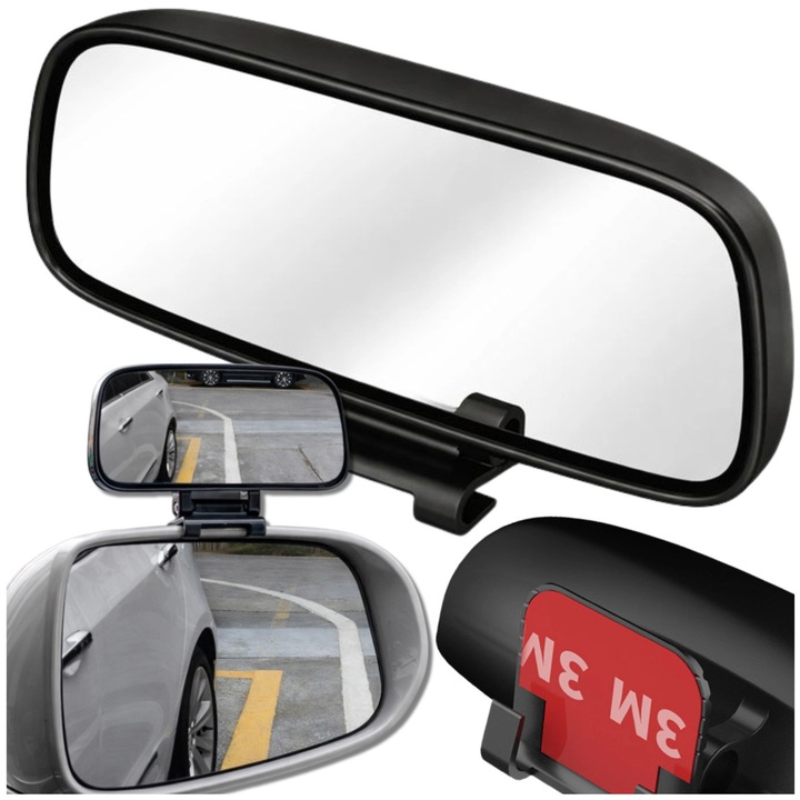 Oglinda Auto Suplimentara Universala, EdiBazzar, 12.5x6cm, Neagra, Montaj Rapid Fara Unelte