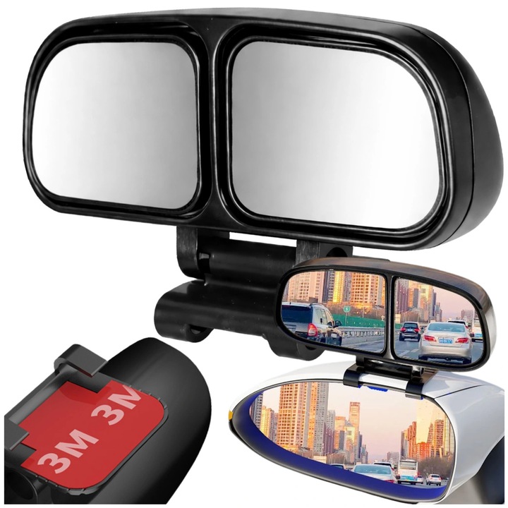 Oglinda Auto Stanga Dubla Punct Mort Neagra 12,5x6cm Montaj Rapid