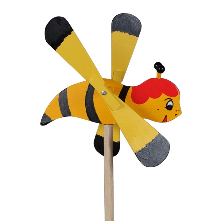 Morisca de vant din lemn 155×37 cm, model albina – decor rustic pentru gradina, realizata manual