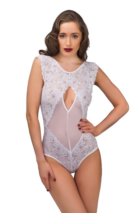 Body sexy Abby, TET Lingerie, alb, dantela, poliamida/elastan, material transparent, L-XL INTL