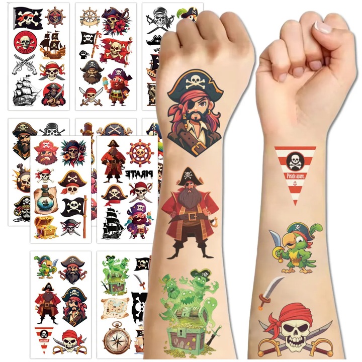 Set Tatuaje Temporare cu Pirati, 20 Coli, Sigur, Non-Toxic, 12x6,8cm