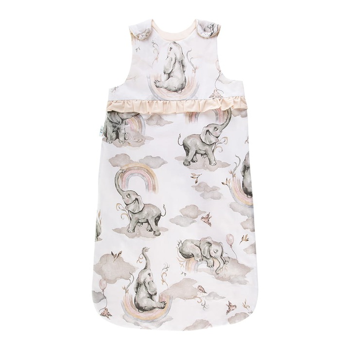 Sac de dormit pentru copii Bocioland Elephant, design practic cu fermoar si capse de fixare, dimensiune 50 x 90cm