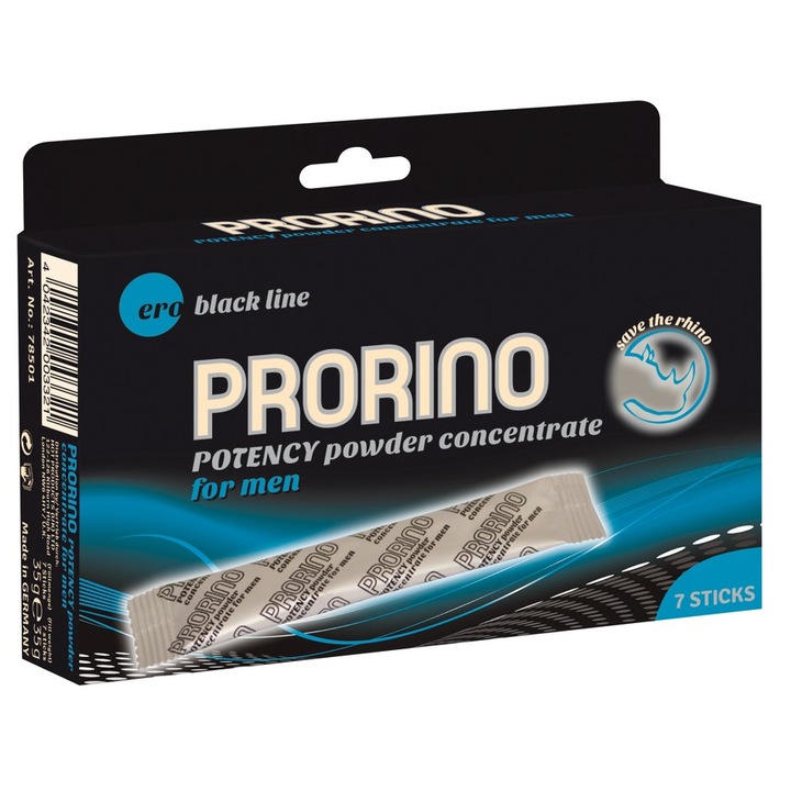 Prorino Pulbere Potenta 7 stick-uri, HOT, vitalitate, 42g, negru