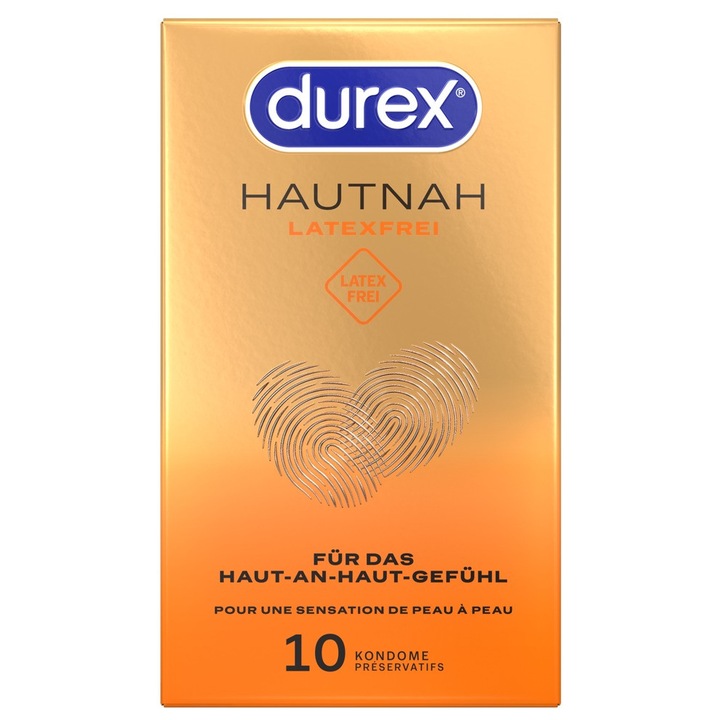 Durex Hautnah Latexfrei átlátszó óvszerek, 10 db, 56mm, poliizoprénből, Easy-on anatómiai forma