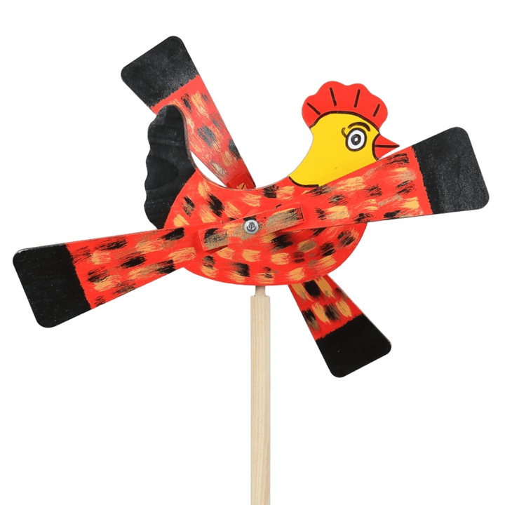 Morisca de vant din lemn 155×37 cm, model gaina – decor rustic pentru gradina, realizata manual