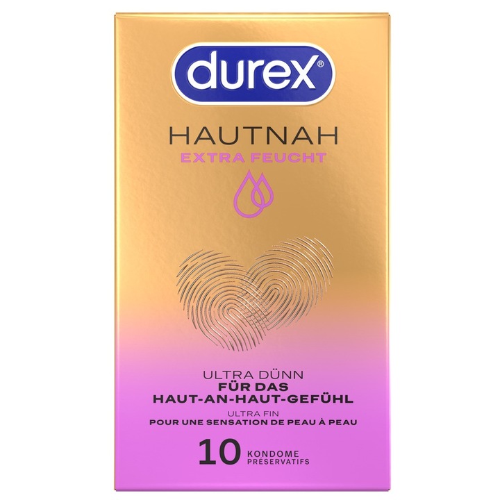 Durex Hautnah Extra Nedves óvszer, átlátszó, extra síkosított, 10 db-os szett, 56mm