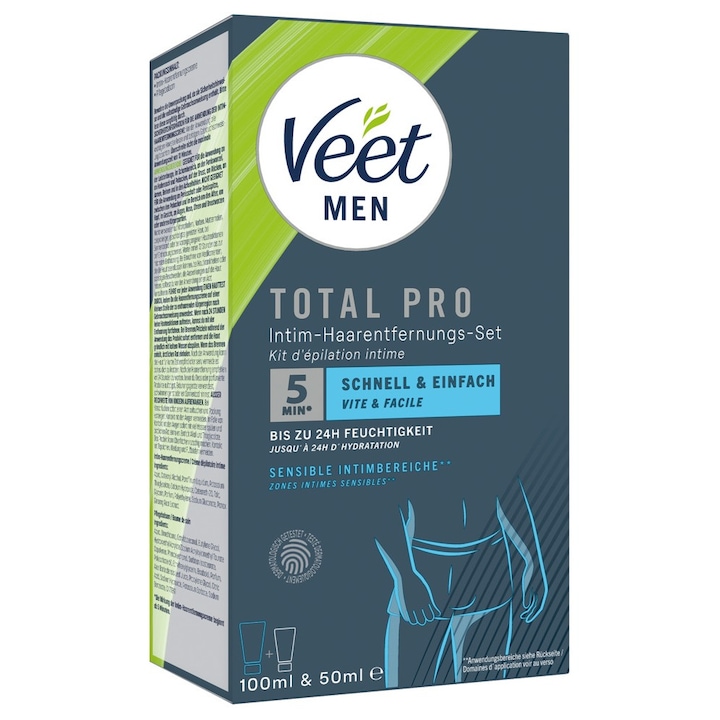 Set depilare intima Veet TOTAL PRO, crema 100 ml cu spatula si balsam hidratant 50 ml cu aloe vera