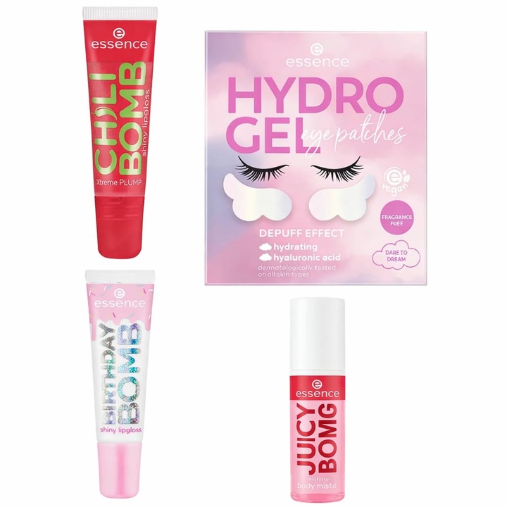 Set spray de corp 100 ml cu aromă de cireș, 2 luciuri de buze, Essence, pentru femei, normal