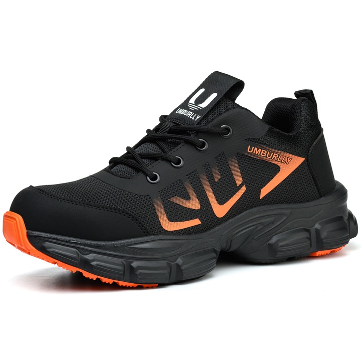 Pantofi de protectie Plus, negru-portocaliu, bombeu metalic, Marimea 37