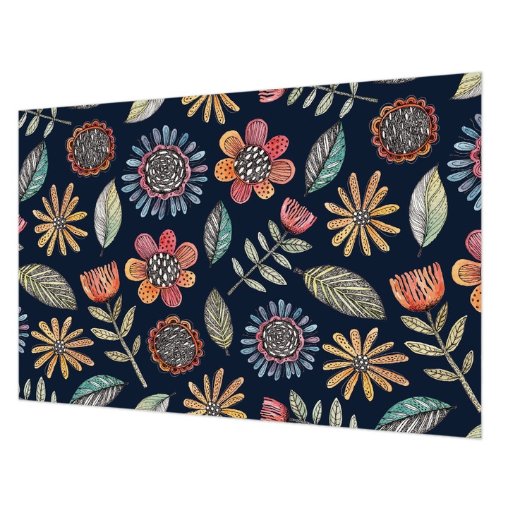 Dekor Tapéta, Wallfluent, Virágos mozaik, Tengerészkék, 104 x 70 cm, Nem Szőtt, Falra, 010100060020000012705
