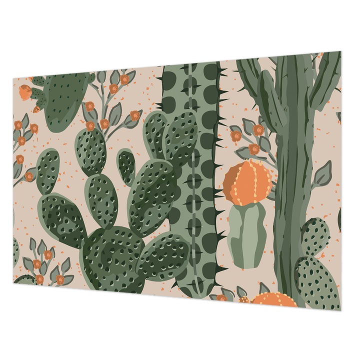 Tapéta Vlies Fali Dekoráció, Wallfluent, Zöld kaktuszok, Zöld, 104 x 70 cm, Nem Szőtt, Nappaliba, Szobába, 010100060020000020764