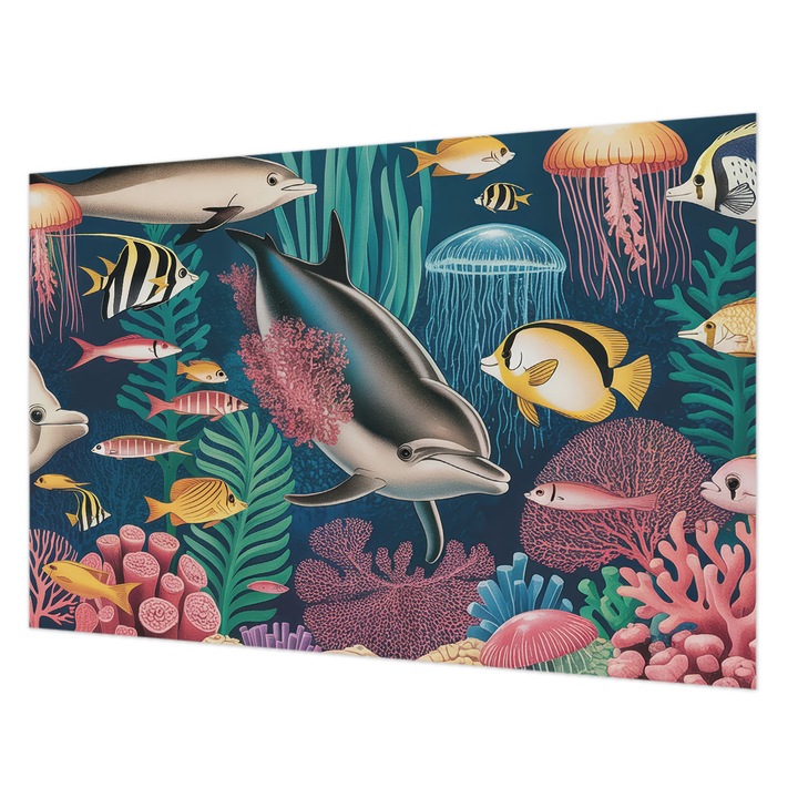 Dekor Tapéta, Wallfluent, Víz alatti állatvilág, Tengerészkék, 104 x 70 cm, Nem Szőtt, Előszobába, Hálószobába, 010100060020000284728