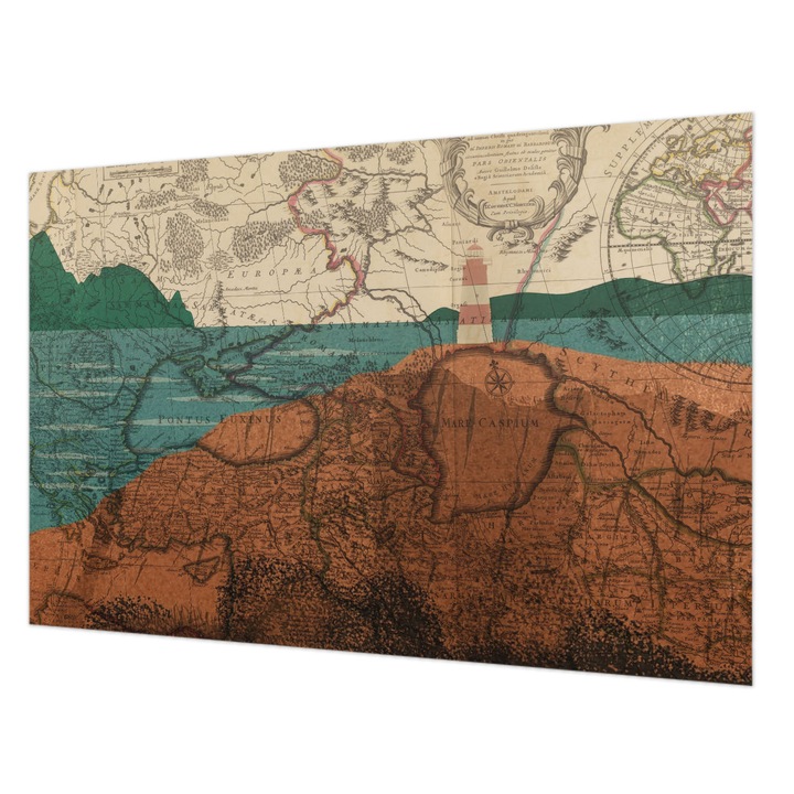 Tapéta Falra, Wallfluent, Történelmi térkép, Barna, 104 x 70 cm, Nem Szőtt, Nappaliba, Szobába, 010100060020000284756