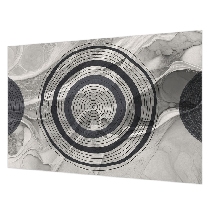 Dekor Tapéta, Wallfluent, Szürke körök, Fekete és fehér, 104 x 70 cm, Vlies, Élénk Színek, 010100060020000284815