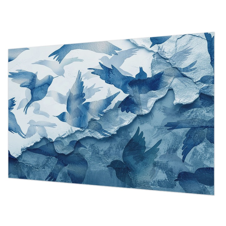 Dekor Tapéta, Wallfluent, Dinamikus madarak, Kék, 104 x 70 cm, Nem Szőtt, Nappaliba, Szobába, 010100060020000284976