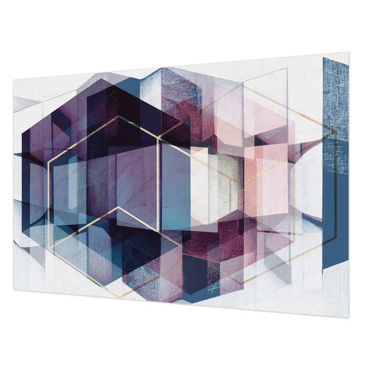 Tapéta Vlies Fali Dekoráció, Wallfluent, Geometriai kockák, Tengerészkék, 104 x 70 cm, Nem Szőtt, Öko, 010100060020000285156