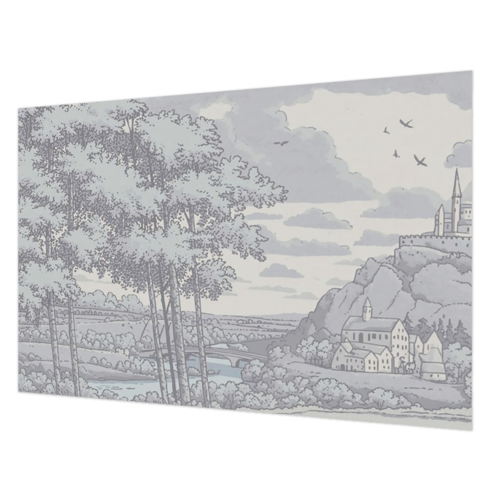 Dekor Tapéta, Wallfluent, Mesebeli táj, Szürke, 104 x 70 cm, Nem Szőtt, Stílusos, 010100060020000285180