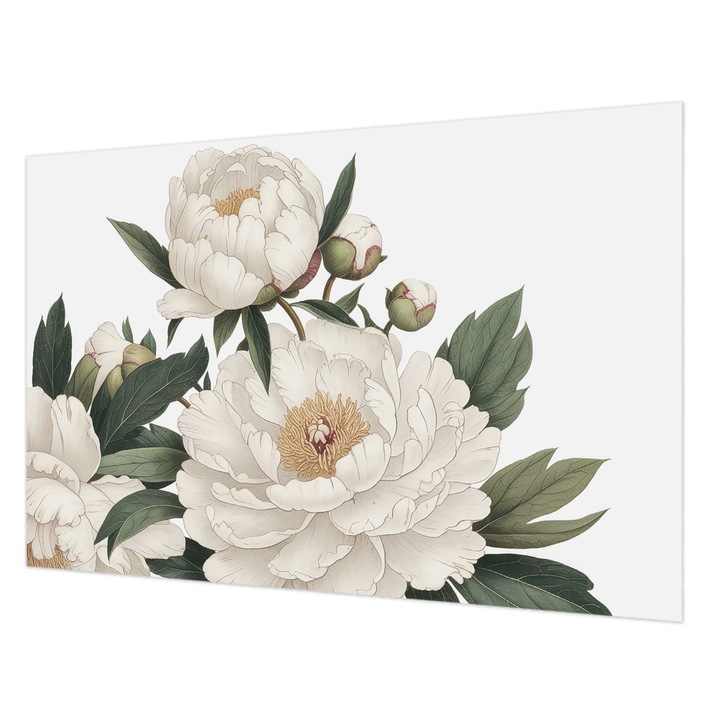 Tapéta Vlies Fali Dekoráció, Wallfluent, Fehér pünkösdi rózsák, Fehér, 104 x 70 cm, Nem Szőtt, Könnyen Felszerelhető, 010100060020000285173