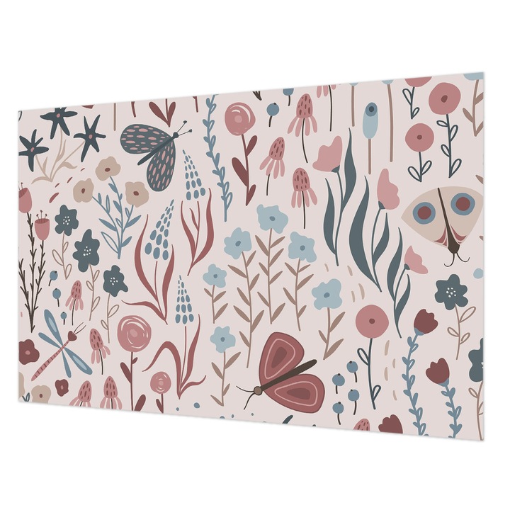 Dekor Tapéta, Wallfluent, Virágok rovarok, Rózsaszín, 104 x 70 cm, Vlies, Klasszikus, 010100060020000285199