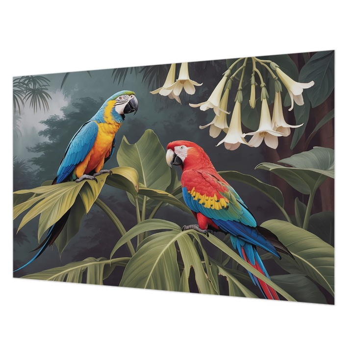 Tapéta Vlies Fali Dekoráció, Wallfluent, Színes papagájok, Fekete, 104 x 70 cm, Nem Szőtt, Öko, 010100060020000284907