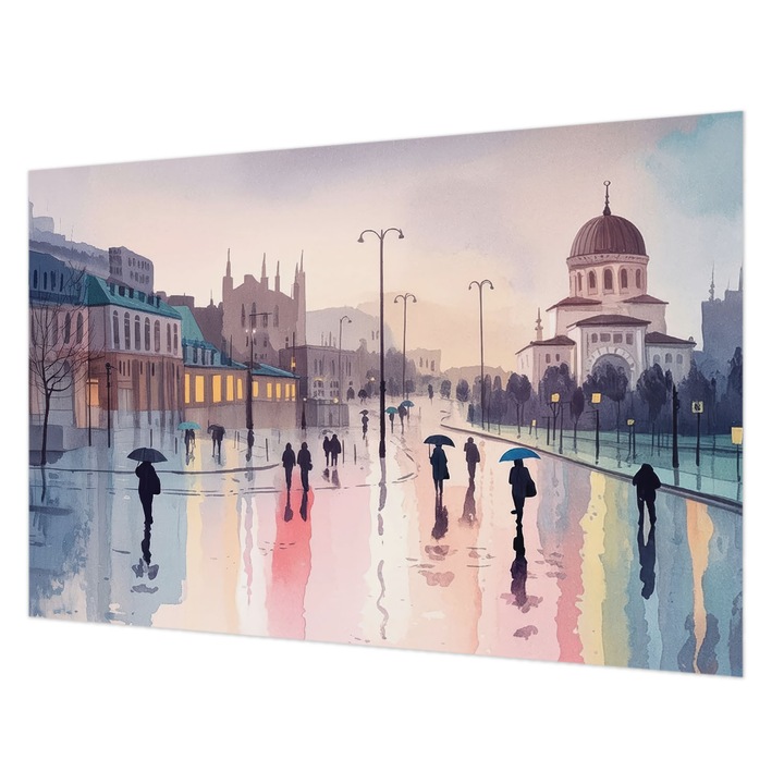 Tapéta Vlies Fali Dekoráció, Wallfluent, Egy esős séta, Kék, 104 x 70 cm, Nem Szőtt, Könnyen Felszerelhető, 010100060020000284922