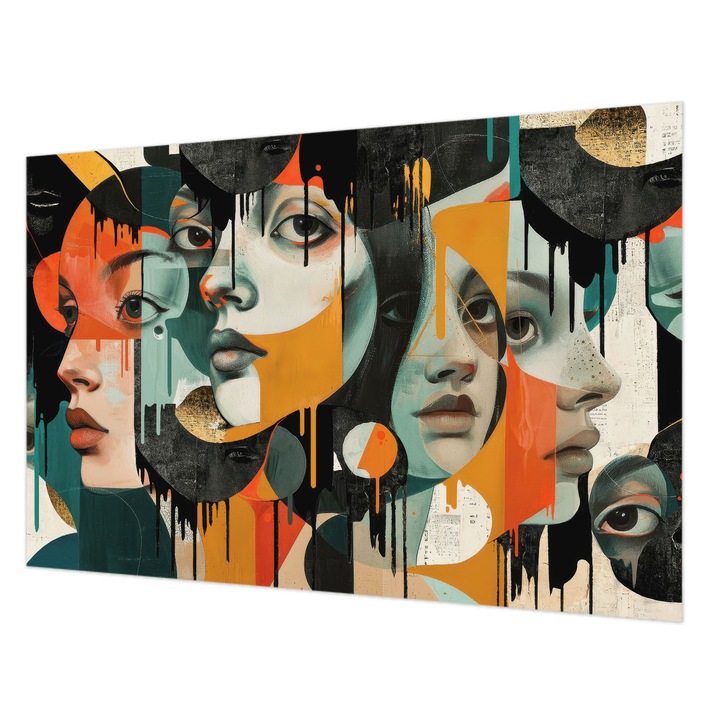 Tapéta Vlies Fali Dekoráció, Wallfluent, Színes arcok, Fekete, 104 x 70 cm, Nem Szőtt, Élénk Színek, 010100060020000285337