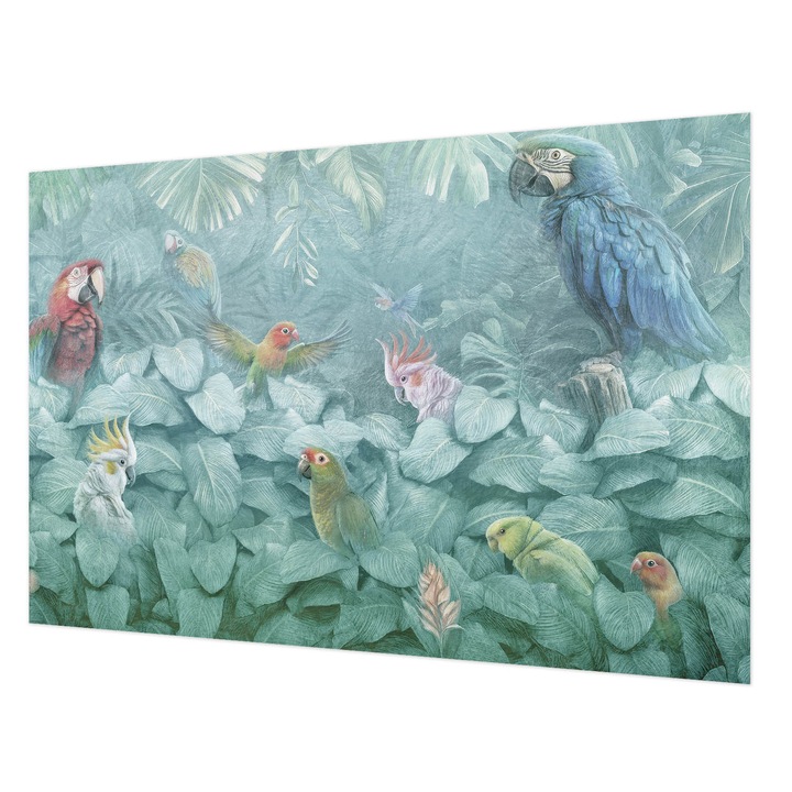 Tapéta Vlies Fali Dekoráció, Wallfluent, Egzotikus madarak, Zöld, 104 x 70 cm, Nem Szőtt, Stílusos, 010100060020000285334