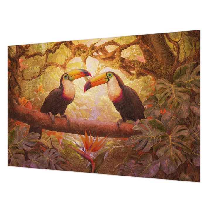 Tapéta Vlies Fali Dekoráció, Wallfluent, Színes tukánok, Barna, 104 x 70 cm, Nem Szőtt, Modern Dizájn, 010100060020000285345