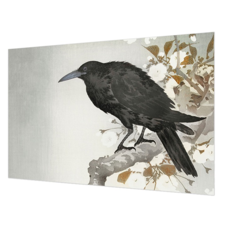 Fotótapéta Falra, Wallfluent, Holló a virágokban, Fekete, 104 x 70 cm, Nem Szőtt, Modern Tapétatekercs, 010100060020000285425