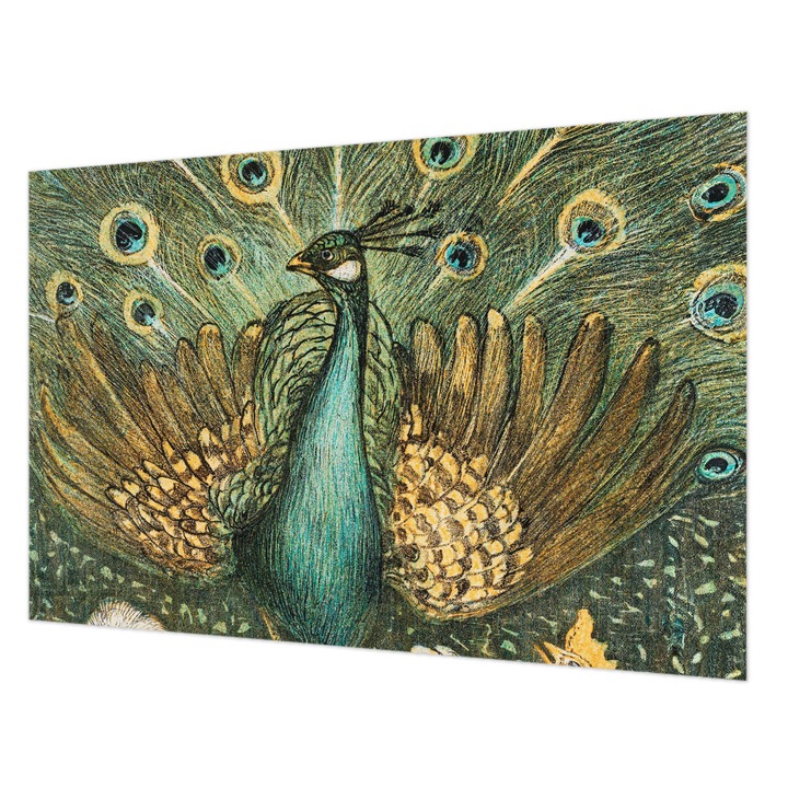 Dekor Tapéta, Wallfluent, Fenséges páva, Zöld, 104 x 70 cm, Vlies, Modern Tapétatekercs, 010100060020000285476