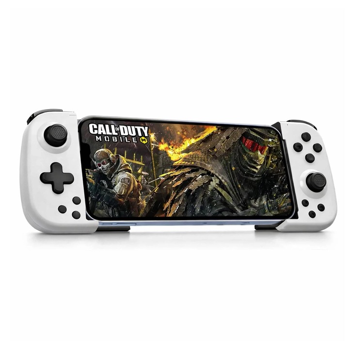 Gamepad Controller Gaming Timebox – Extensibil Bluetooth cu Iluminare RGB, Trigger Hall Magnetic, Vibratii 3D, Joystick Hall, Rapid Fire, Compatibil iOS/Android/Switch/PC, Material ABS, Alb