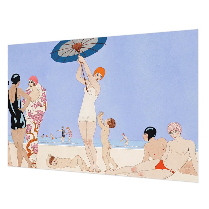 Dekor Tapéta, Wallfluent, Retro strand, Kék, 152 x 104 cm, Vlies, Előszobába, Hálószobába, 010100060030000031849