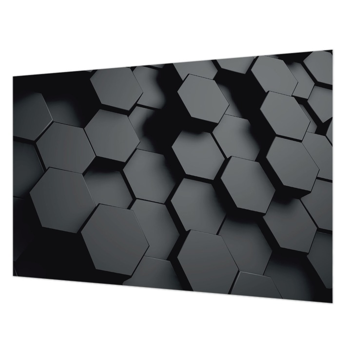 Tapéta Falra, Wallfluent, 3D hatszögek, Fekete, 104 x 70 cm, Nem Szőtt, Stílusos, 010100060020000033995