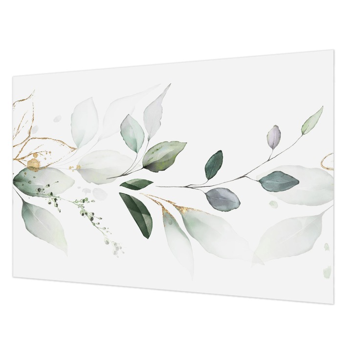 Fotótapéta Falra, Wallfluent, Zöld levelek, Fehér, 104 x 70 cm, Vlies, Nappaliba, Szobába, 010100060020000088423