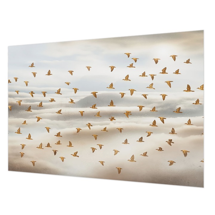 Dekor Tapéta, Wallfluent, Madarak repülés közben, Bézs, 152 x 104 cm, Nem Szőtt, Klasszikus, 010100060030000284830