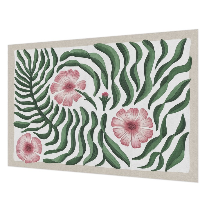 Tapéta Vlies Fali Dekoráció, Wallfluent, Virágok levelek, Zöld, 152 x 104 cm, Nem Szőtt, Előszobába, Hálószobába, 010100060030000284810