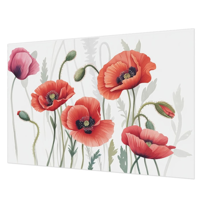 Tapéta Vlies Fali Dekoráció, Wallfluent, Piros pipacsok, Piros, 152 x 104 cm, Nem Szőtt, Erős Ragasztó, 010100060030000284939