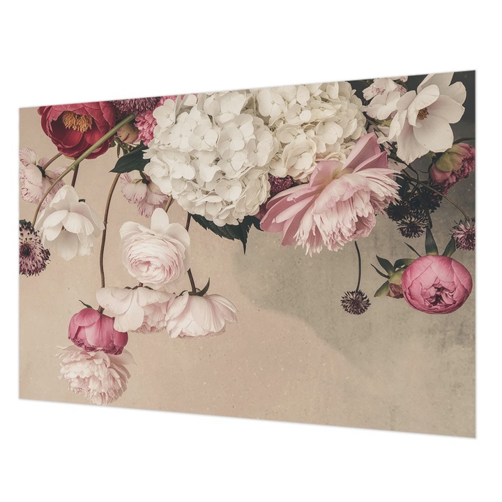 Dekor Tapéta, Wallfluent, Romantikus virágok, Fehér, 152 x 104 cm, Vlies, Nappaliba, Szobába, 010100060030000284977