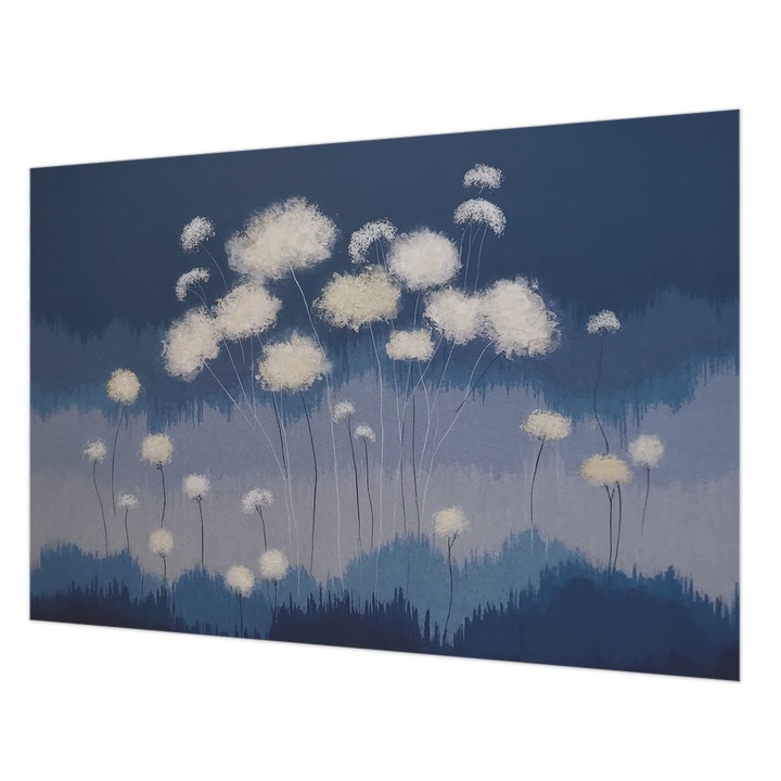 Dekor Tapéta, Wallfluent, Fehér pitypangok, Tengerészkék, 152 x 104 cm, Nem Szőtt, Előszobába, Hálószobába, 010100060030000284979