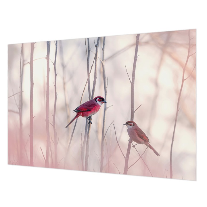 Tapéta Vlies Fali Dekoráció, Wallfluent, Madárpár, Rózsaszín, 152 x 104 cm, Nem Szőtt, Élénk Színek, 010100060030000285047