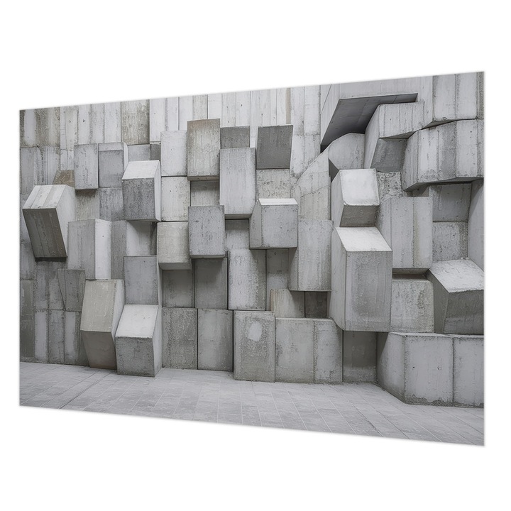 Tapéta Vlies Fali Dekoráció, Wallfluent, Betonblokkok, Szürke, 152 x 104 cm, Nem Szőtt, Modern Belsőépítészeti Dekoráció, 010100060030000285045