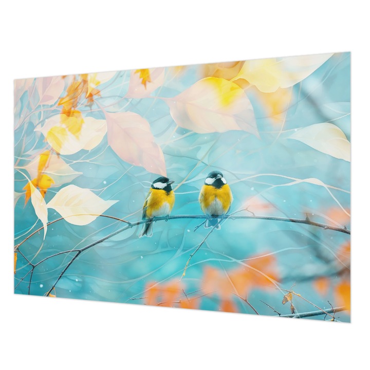 Dekor Tapéta, Wallfluent, Tavaszi madarak, Kék, 152 x 104 cm, Vlies, Nappaliba, Szobába, 010100060030000285091