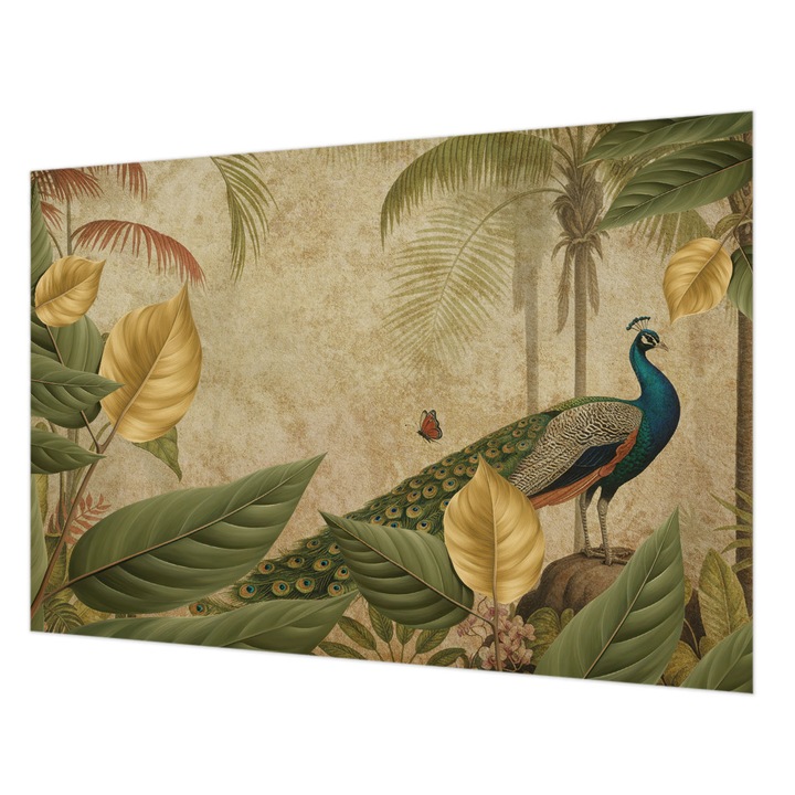 Tapéta Falra, Wallfluent, Egzotikus madár, Szürke, 152 x 104 cm, Vlies, Modern Belsőépítészeti Dekoráció, 010100060030000285103