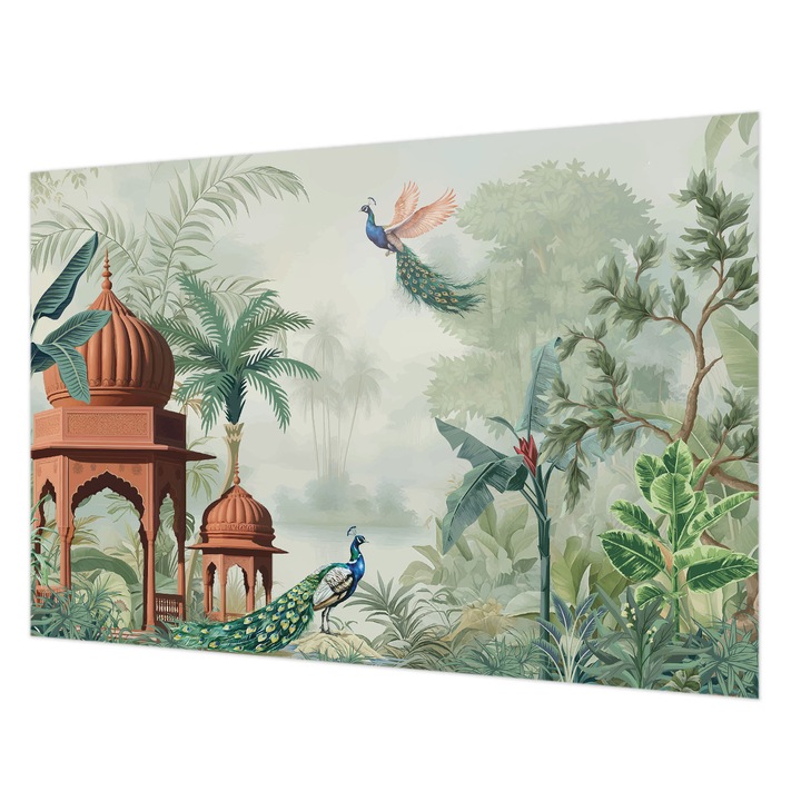 Dekor Tapéta, Wallfluent, Pávakertek, Zöld, 152 x 104 cm, Nem Szőtt, Dekoráció, 010100060030000285203