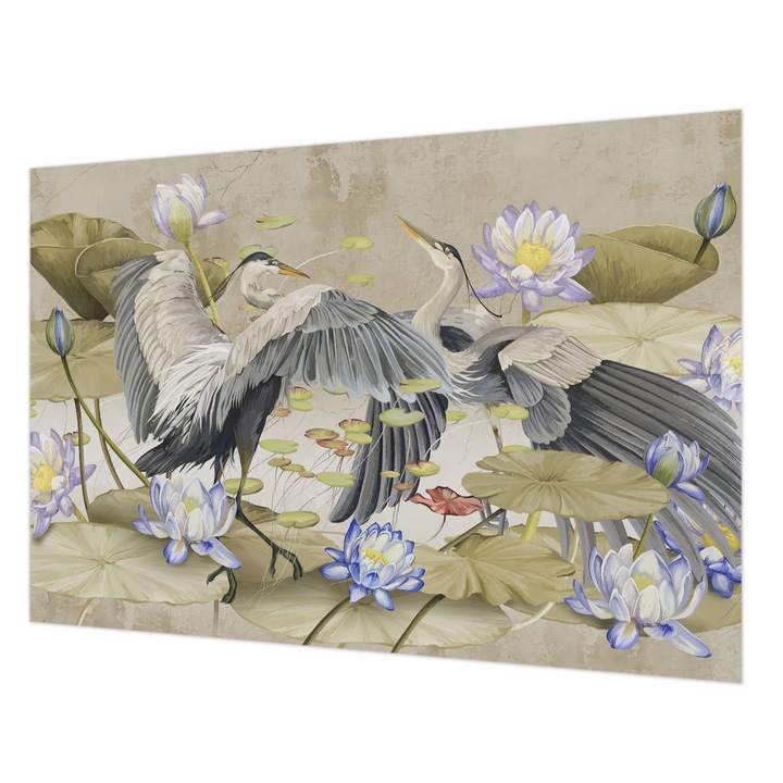 Fotótapéta Falra, Wallfluent, Madarak és liliomok, Bézs, 152 x 104 cm, Vlies, Élénk Színek, 010100060030000285245