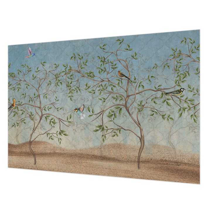 Fotótapéta Falra, Wallfluent, Madarak a fákon, Szürke, 152 x 104 cm, Vlies, Modern Dizájn, 010100060030000285249