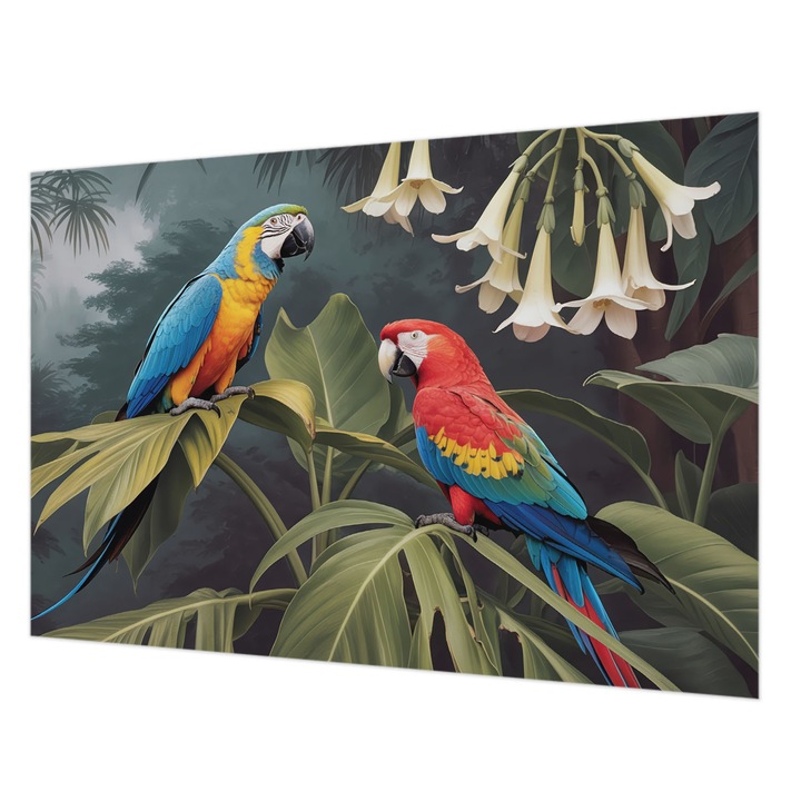 Tapéta Vlies Fali Dekoráció, Wallfluent, Színes papagájok, Fekete, 152 x 104 cm, Nem Szőtt, Öko, 010100060030000284907