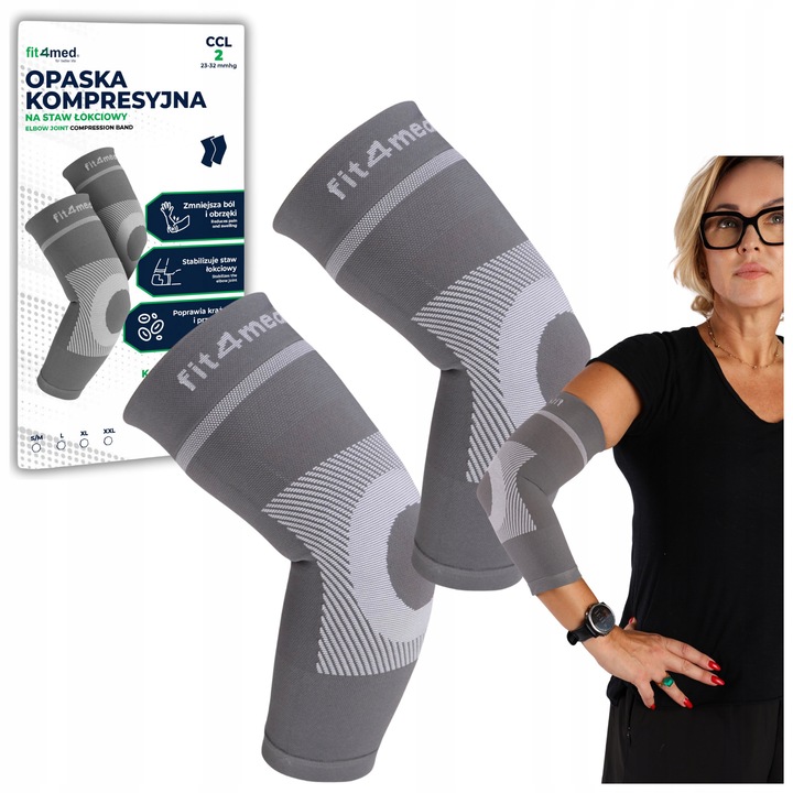 Orteza pentru Cot Fit4Med, compresie 23-32 mmHg, set 2 buc, gri, mărime XL