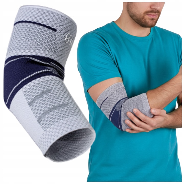 Orteza Cotiera Elastică de Compresie Fit4Med, Marime XL, Gri cu Elemente Albastre, Compresie Multizonală