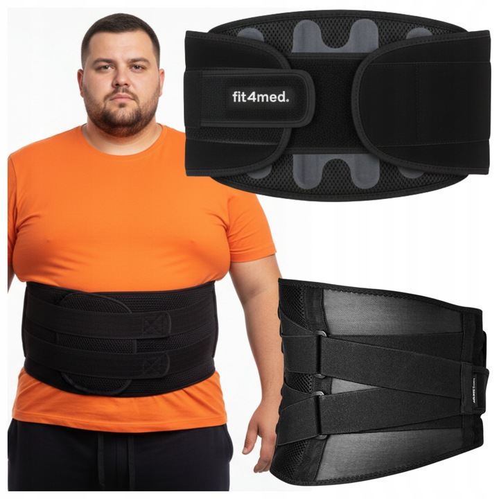 Centură lombară stabilizatoare Fit4Med 3XL, 117-140 cm, compresie reglabilă, forma anatomica, culoare neagră
